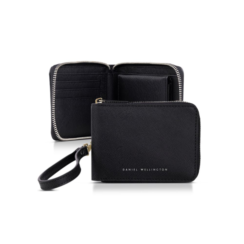 Round Zip Pouch With Handle Black Saffiano Daniel Wellington-Kaidara Gioielli
