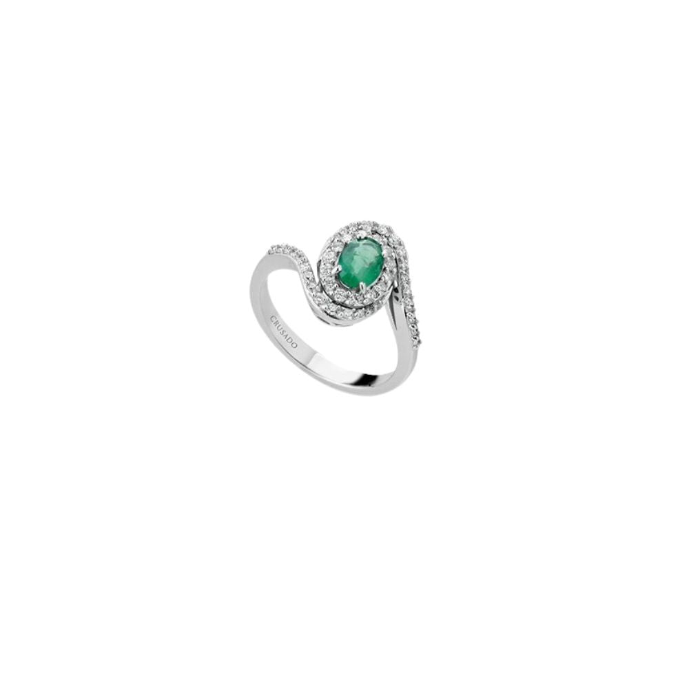 Anello in Oro Donna Crusado Collezione Elba Con Diamanti e Smeraldo-Kaidara Gioielli