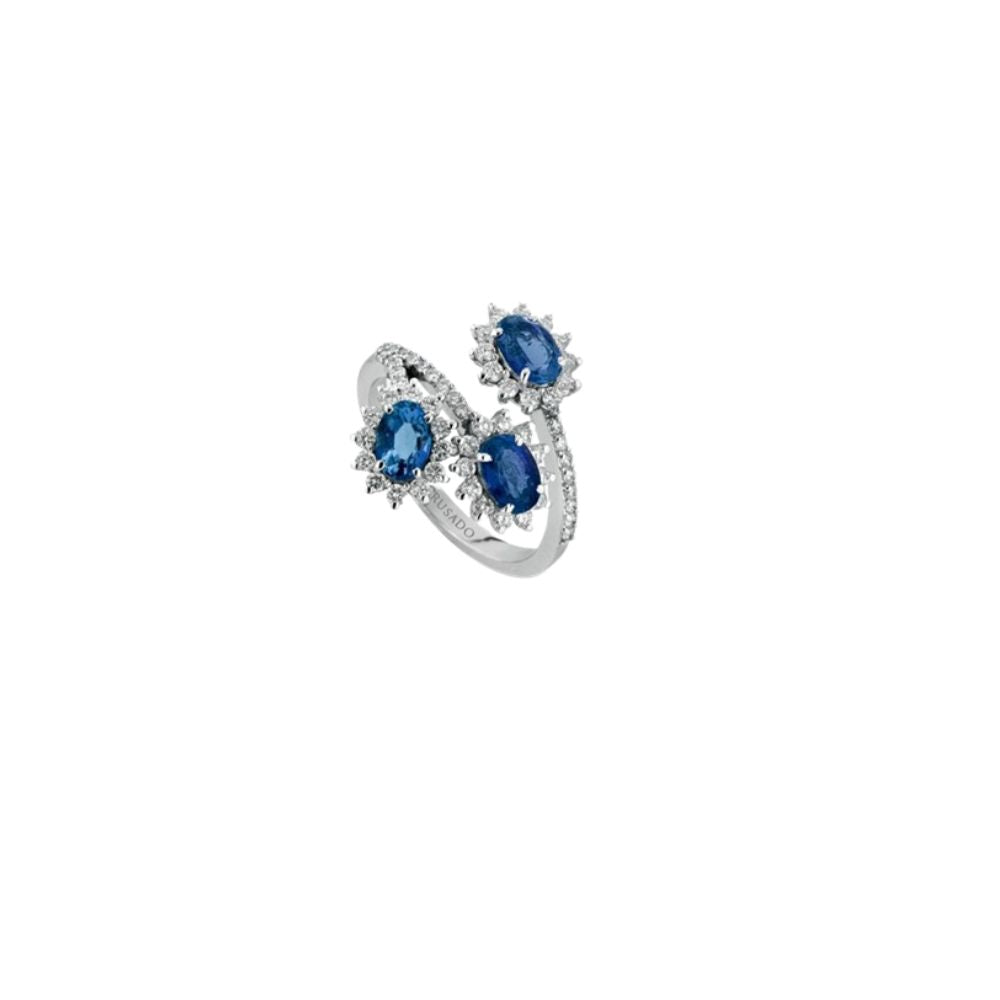 Anello in Oro Donna Crusado Collezione Tropea Con Diamanti E Zaffiro-Kaidara Gioielli