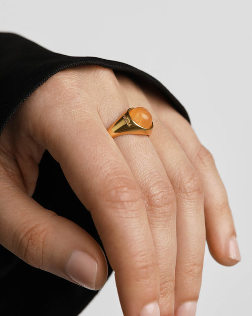 Anello in Argento Placcato Oro Avventurina Gialla Donna Pdpaola Collezione Moon-Kaidara Gioielli