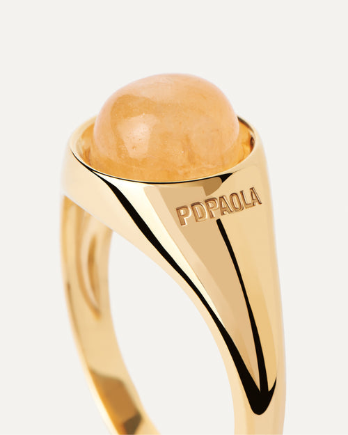 Anello in Argento Placcato Oro Avventurina Gialla Donna Pdpaola Collezione Moon-Kaidara Gioielli