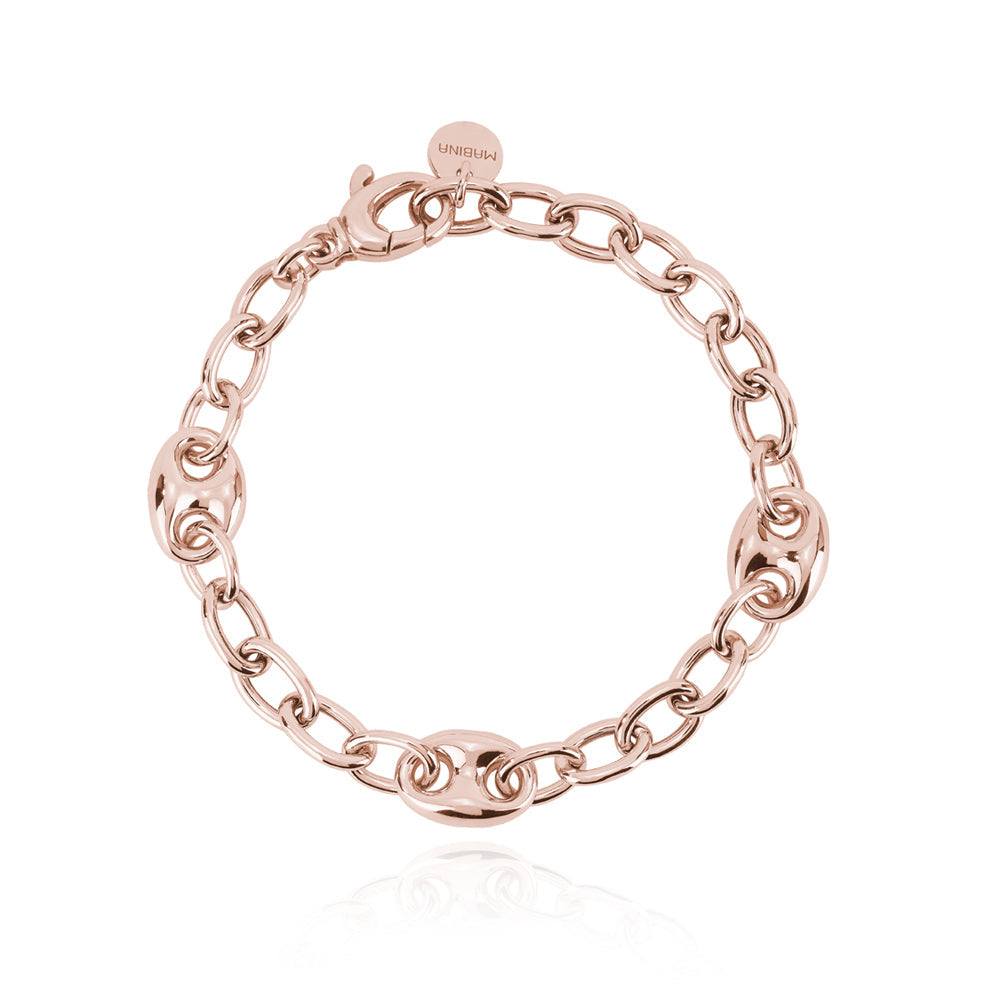 Bracciale in Argento Donna Mabina Anelli Ovali e Maglia Marina Rose-Kaidara Gioielli