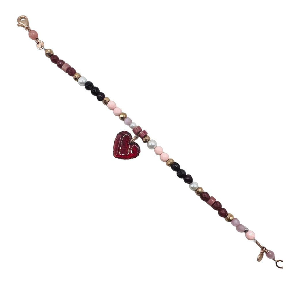 Bracciale in Argento Donna Sacramore Firenze Pietre Colorate e Cuore Bordeaux-Kaidara Gioielli