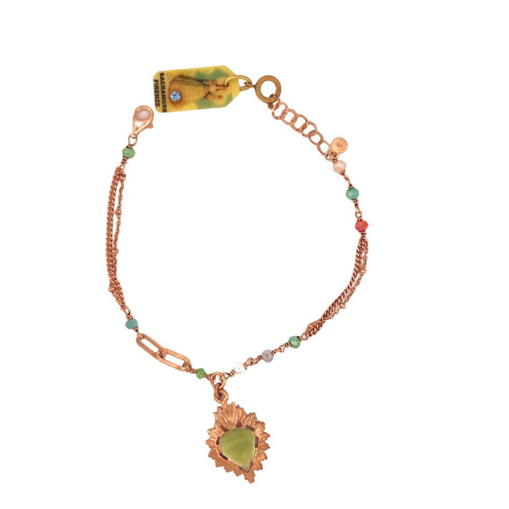 Bracciale in Argento Donna Sacramore Firenze Sacred Heart Smaltato Verde-Kaidara Gioielli