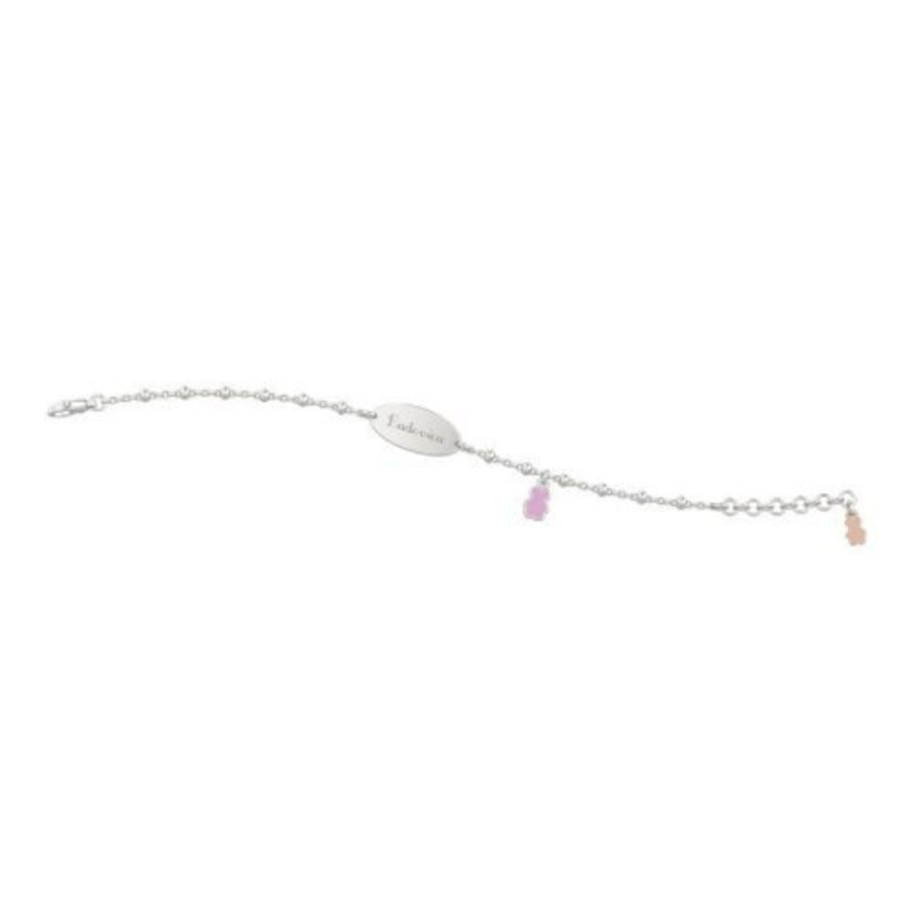 Bracciale in Argento Targhetta Bimba Nanàn Orsetto Rosa-Kaidara Gioielli