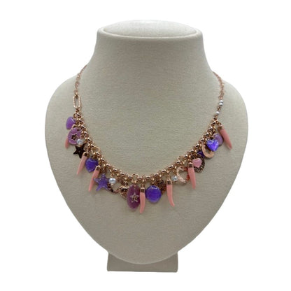 Collana in Argento Donna Sacramore Firenze Corni Rosa e Pendenti-Kaidara Gioielli