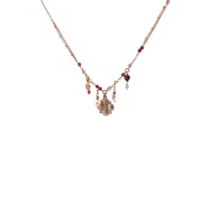 Collana in Argento Donna Sacramore Firenze Fiore Rosa, Pietre E Perle-Kaidara Gioielli