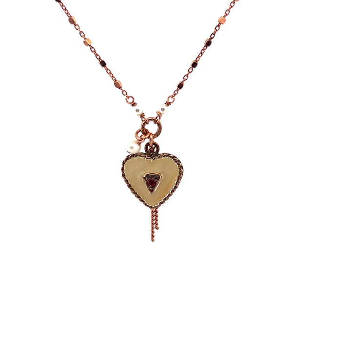 Collana in Argento Donna Sacramore Firenze Sacred Hearts Smalto Bianco E Radice Di Rubino-Kaidara Gioielli