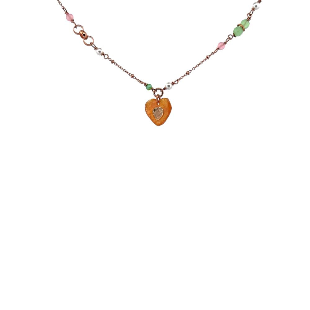 Collana in Argento Donna Sacramore Firenze Smaltato Rosa Con Cuore-Kaidara Gioielli