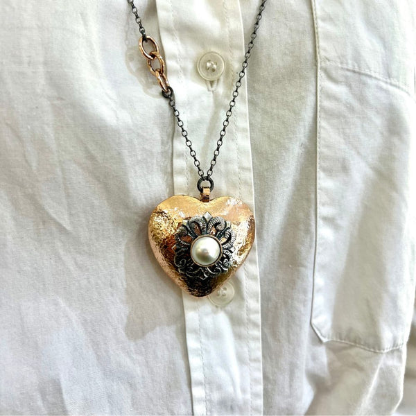 Collana in Argento Donna Sacramore Firenze Cuore con Perla-Kaidara Gioielli