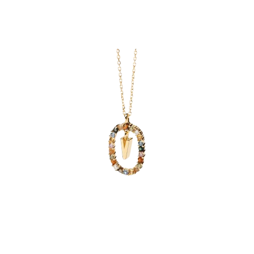 Collana in Argento Placcato Oro Donna Pdpaola Lettera V-Kaidara Gioielli