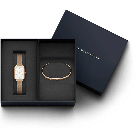 Set Orologio in Acciaio Donna Daniel Wellington Quadro Lumine Pressed Evergold-Kaidara Gioielli