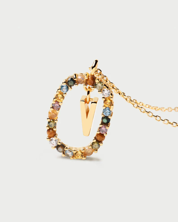 Collana in Argento Placcato Oro Donna Pdpaola Lettera V-Kaidara Gioielli